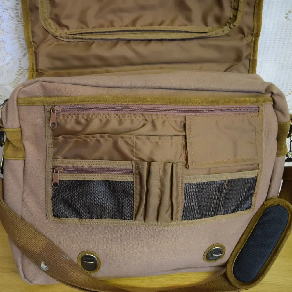 Ogio Canvas Khaki Camel Messenger Book Bag Shoulder Strap Carry On School Work